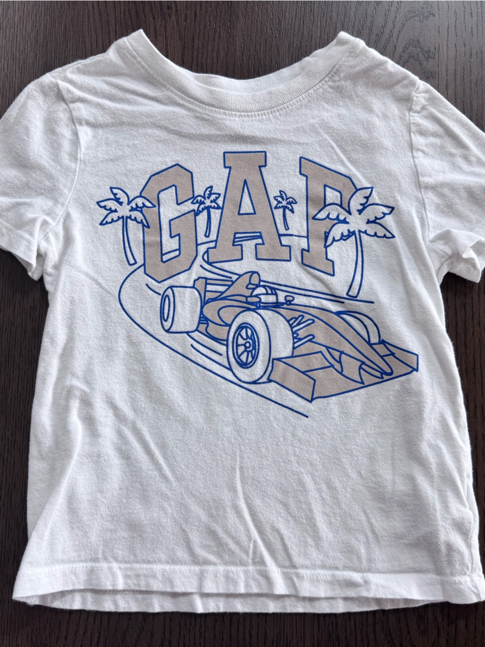 Baby Gap 5T White Kids Tee with Blue Car Graphic